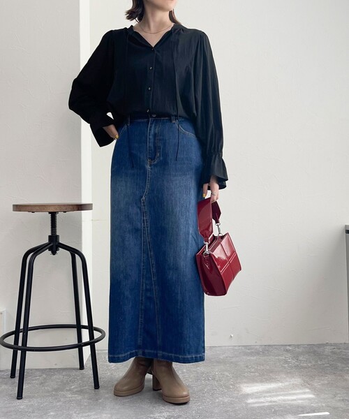 fredy emue（フレディエミュ）の「デニムロングスカート（デニムスカート・レディース・サックスブルー/ブルー・36/38）」の3枚目の写真