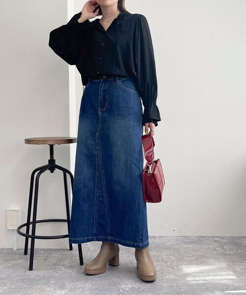 fredy emue（フレディエミュ）の「デニムロングスカート（デニムスカート・レディース・サックスブルー/ブルー・36/38）」の4枚目の写真
