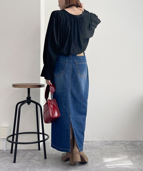 fredy emue（フレディエミュ）の「デニムロングスカート（デニムスカート・レディース・サックスブルー/ブルー・36/38）」の5枚目の写真