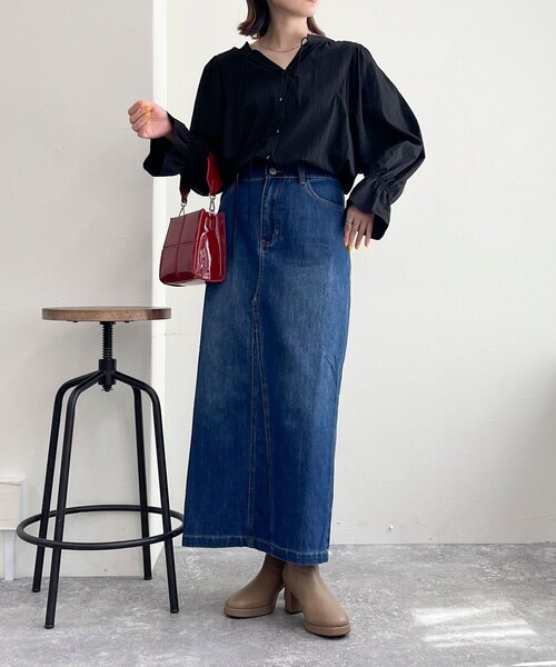 fredy emue（フレディエミュ）の「デニムロングスカート（デニムスカート・レディース・サックスブルー/ブルー・36/38）」の8枚目の写真