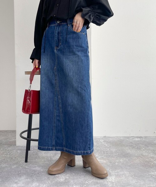 fredy emue（フレディエミュ）の「デニムロングスカート（デニムスカート・レディース・サックスブルー/ブルー・36/38）」の9枚目の写真