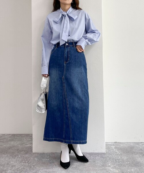fredy emue（フレディエミュ）の「デニムロングスカート（デニムスカート・レディース・サックスブルー/ブルー・36/38）」の16枚目の写真
