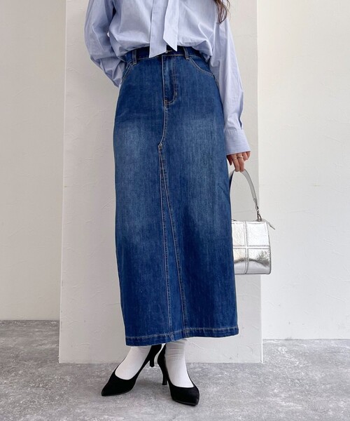 fredy emue（フレディエミュ）の「デニムロングスカート（デニムスカート・レディース・サックスブルー/ブルー・36/38）」の20枚目の写真