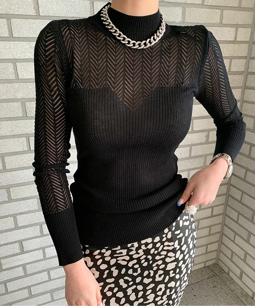 ハーフハイネックメッシュリブニットトップス（ニット/セーター）｜AMAJI（アマジ）