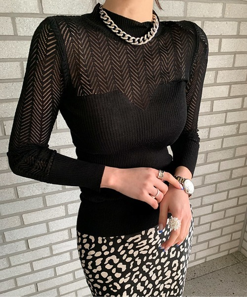 ハーフハイネックメッシュリブニットトップス（ニット/セーター）｜AMAJI（アマジ）