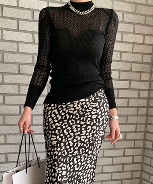 ハーフハイネックメッシュリブニットトップス（ニット/セーター）｜AMAJI（アマジ）