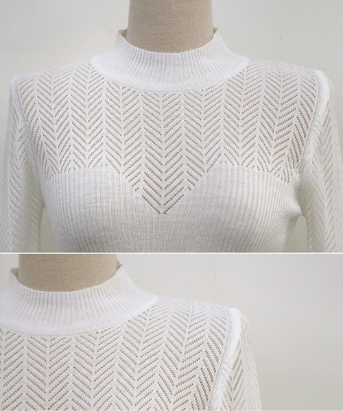 ハーフハイネックメッシュリブニットトップス（ニット/セーター）｜AMAJI（アマジ）