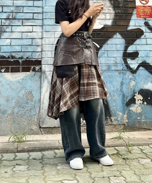 ipugo/イプゴ レザー調ベルト＆アシンメトリーチェック柄スカート（スカート）｜ipugo（イプゴ）