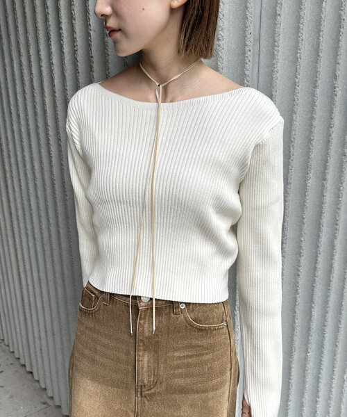 mline（エムライン）の「[mline]バックロゴショートニット（ニット/セーター・レディース・オフホワイト/グレー/ブラウン/ピンク/レッド・FREE）」の6枚目の写真