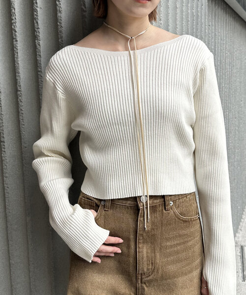 mline（エムライン）の「[mline]バックロゴショートニット（ニット/セーター・レディース・オフホワイト/グレー/ブラウン/ピンク/レッド・FREE）」の7枚目の写真