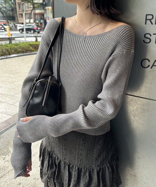 mline（エムライン）の「[mline]バックロゴショートニット（ニット/セーター・レディース・オフホワイト/グレー/ブラウン/ピンク/レッド・FREE）」の14枚目の写真