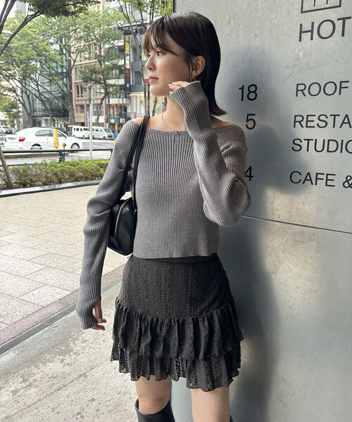 mline（エムライン）の「[mline]バックロゴショートニット（ニット/セーター・レディース・オフホワイト/グレー/ブラウン/ピンク/レッド・FREE）」の15枚目の写真