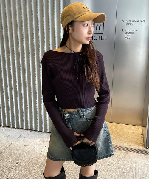 mline（エムライン）の「[mline]バックロゴショートニット（ニット/セーター・レディース・オフホワイト/グレー/ブラウン/ピンク/レッド・FREE）」の19枚目の写真