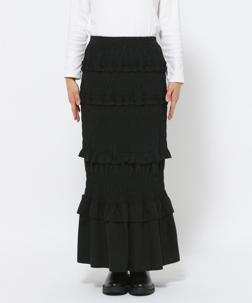 LOWRYS FARM（ローリーズファーム）の「フリルシャーリングスカート 202396（スカート・レディース・アイボリー/ブラック/ブルー・FREE）」の4枚目の写真