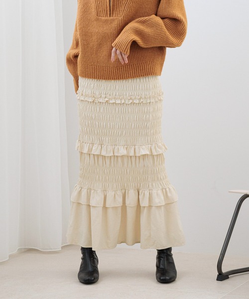 LOWRYS FARM（ローリーズファーム）の「フリルシャーリングスカート 202396（スカート・レディース・アイボリー/ブラック/ブルー・FREE）」の20枚目の写真