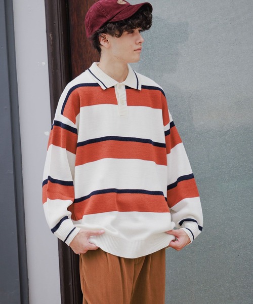 niko and...（ニコアンド）の「太ボーダーニットポロ（ニット/セーター・メンズ・オフホワイト/ネイビー・MEDIUM/LARGE）」の9枚目の写真
