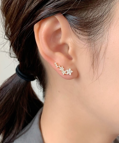 セール】ラインビジューピアス / イヤーカフ風 (両耳用)（ピアス