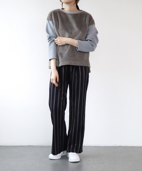 【セール】フェイクファー×ダンボールドッキングトップス（Tシャツ/カットソー）｜Jines（ジネス）