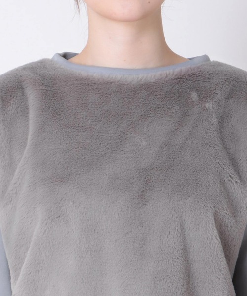 tシャツ フェイクファー×ダンボールドッキングトップス レディース セール】フェイクファー×ダンボールドッキングトップス（Tシャツ