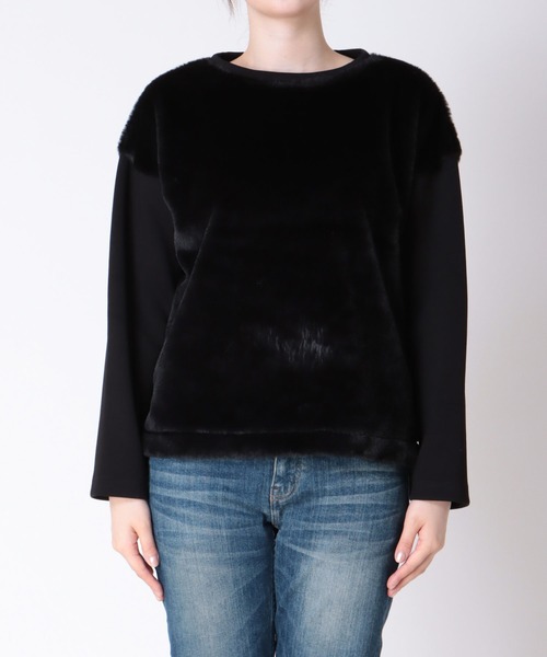 【セール】フェイクファー×ダンボールドッキングトップス（Tシャツ/カットソー）｜Jines（ジネス）