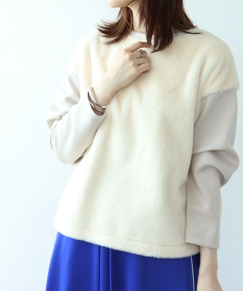 【セール】フェイクファー×ダンボールドッキングトップス（Tシャツ/カットソー）｜Jines（ジネス）