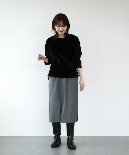 tシャツ フェイクファー×ダンボールドッキングトップス レディース セール】フェイクファー×ダンボールドッキングトップス（Tシャツ