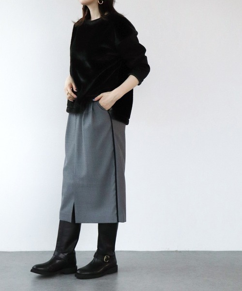 【セール】フェイクファー×ダンボールドッキングトップス（Tシャツ/カットソー）｜Jines（ジネス）