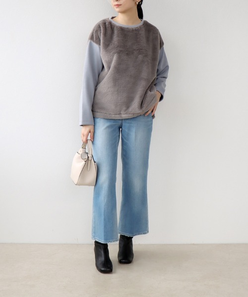 tシャツ フェイクファー×ダンボールドッキングトップス レディース セール】フェイクファー×ダンボールドッキングトップス（Tシャツ