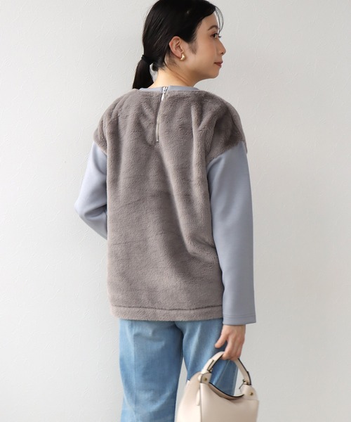 tシャツ フェイクファー×ダンボールドッキングトップス レディース セール】フェイクファー×ダンボールドッキングトップス（Tシャツ