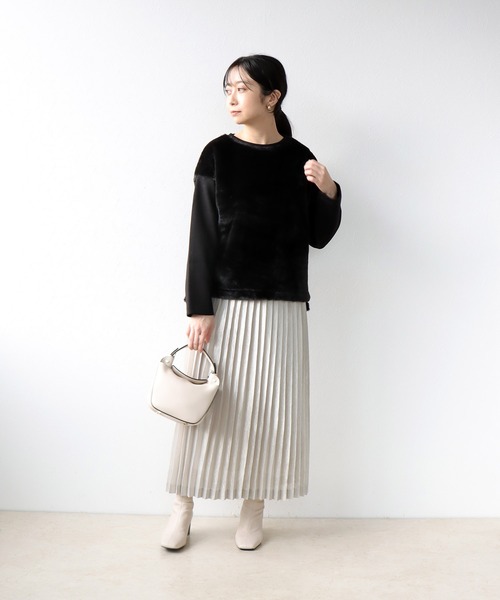 【セール】フェイクファー×ダンボールドッキングトップス（Tシャツ/カットソー）｜Jines（ジネス）