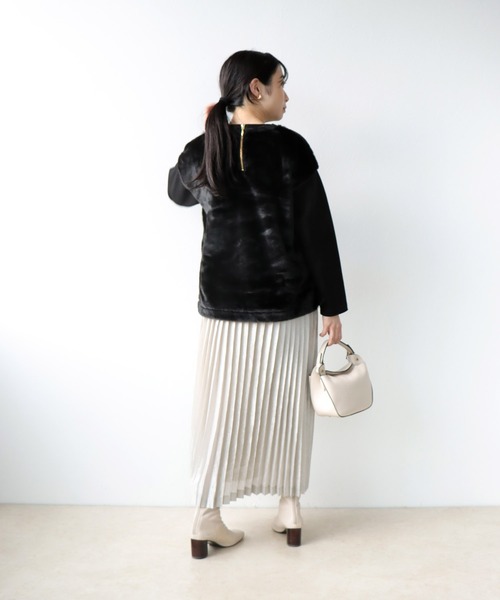 【セール】フェイクファー×ダンボールドッキングトップス（Tシャツ/カットソー）｜Jines（ジネス）