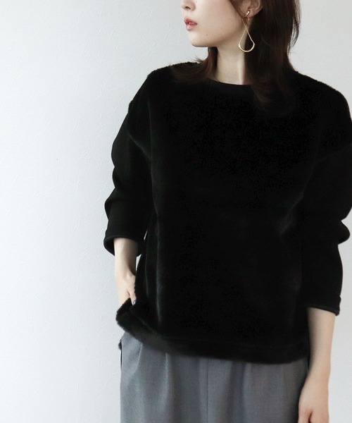 【セール】フェイクファー×ダンボールドッキングトップス（Tシャツ/カットソー）｜Jines（ジネス）