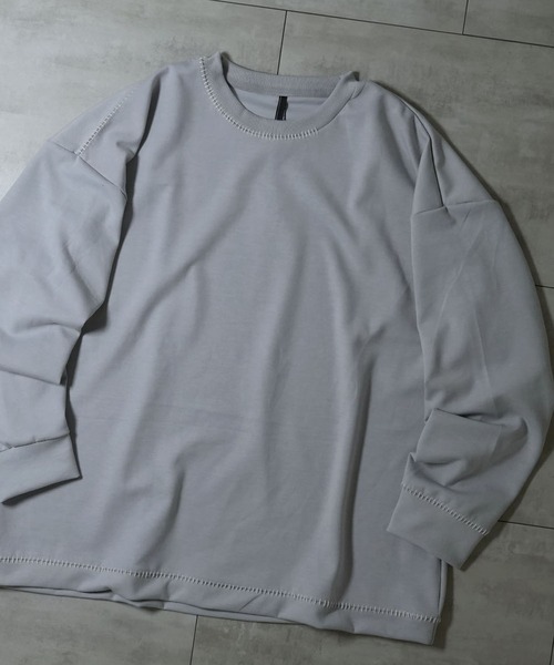 おしゃれスタ（オシャレスタ）の「cardboard knit stitching crew neck cutsew/ダンボールニット ステッチング クルーネック カットソー オーバーサイズ メンズ レディース（スウェット・メンズ・グレー/チャコールグレー/ブラック/ホワイト・XL/L/M）」の4枚目の写真