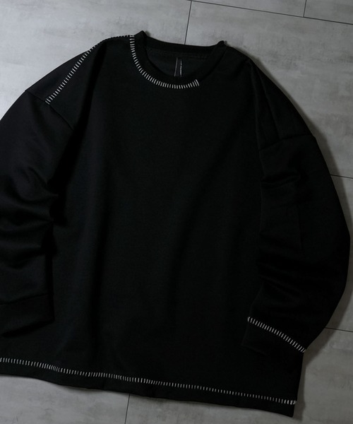 おしゃれスタ（オシャレスタ）の「cardboard knit stitching crew neck cutsew/ダンボールニット ステッチング クルーネック カットソー オーバーサイズ メンズ レディース（スウェット・メンズ・グレー/チャコールグレー/ブラック/ホワイト・XL/L/M）」の3枚目の写真