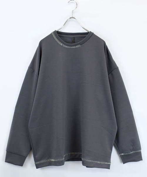 おしゃれスタ（オシャレスタ）の「cardboard knit stitching crew neck cutsew/ダンボールニット ステッチング クルーネック カットソー オーバーサイズ メンズ レディース（スウェット・メンズ・グレー/チャコールグレー/ブラック/ホワイト・XL/L/M）」の14枚目の写真