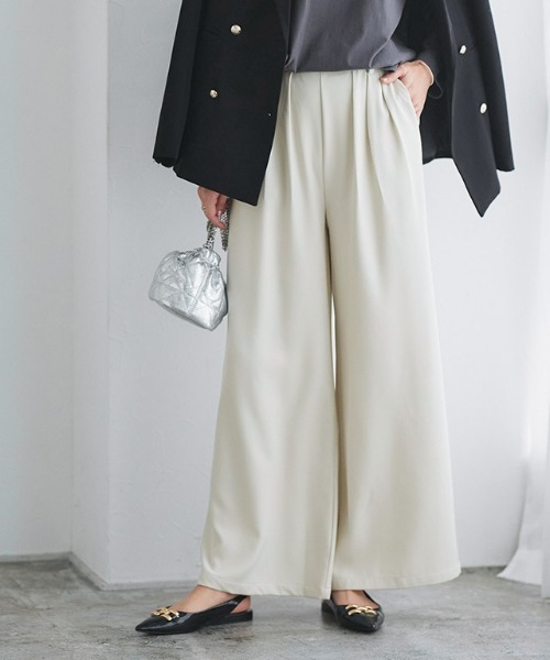 送料無料◆2025新品  セール】細見えタックワイドパンツ（その他パンツ）｜Pierrot パンツ