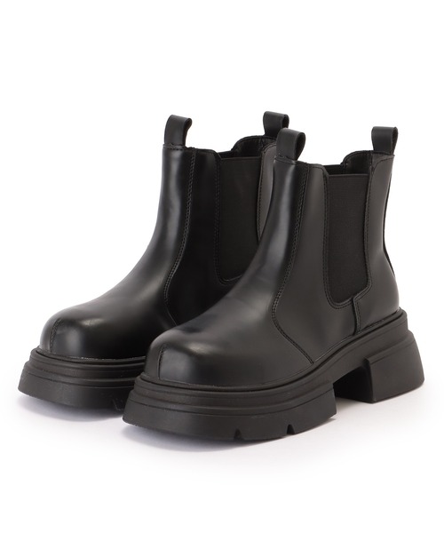 サイドゴアブーツ 黒 レザー 厚底 MinoriTY ブーツ チェルシーブーツ サイドゴアブーツ ハイソール