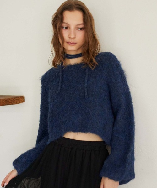 archives（アルシーヴ）の「バックシャンブラッシュショートニット（ニット/セーター・レディース・アイボリー/ネイビー/グレー/オレンジ・MEDIUM）」の3枚目の写真