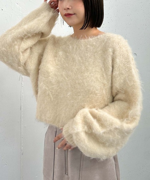 archives（アルシーヴ）の「バックシャンブラッシュショートニット（ニット/セーター・レディース・アイボリー/ネイビー/グレー/オレンジ・MEDIUM）」の6枚目の写真