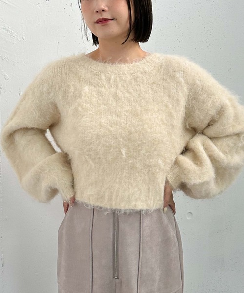 archives（アルシーヴ）の「バックシャンブラッシュショートニット（ニット/セーター・レディース・アイボリー/ネイビー/グレー/オレンジ・MEDIUM）」の7枚目の写真
