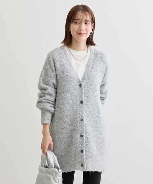 Green　Parks（グリーンパークス）の「ブークレーVネックミディ丈カーディガン（カーディガン/ボレロ・レディース・ベージュ/グレー/ブルー・FREE）」の4枚目の写真