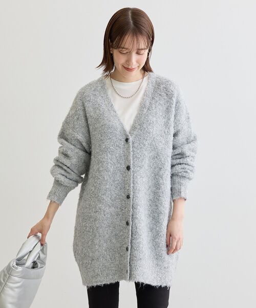 Green　Parks（グリーンパークス）の「ブークレーVネックミディ丈カーディガン（カーディガン/ボレロ・レディース・ベージュ/グレー/ブルー・FREE）」の8枚目の写真