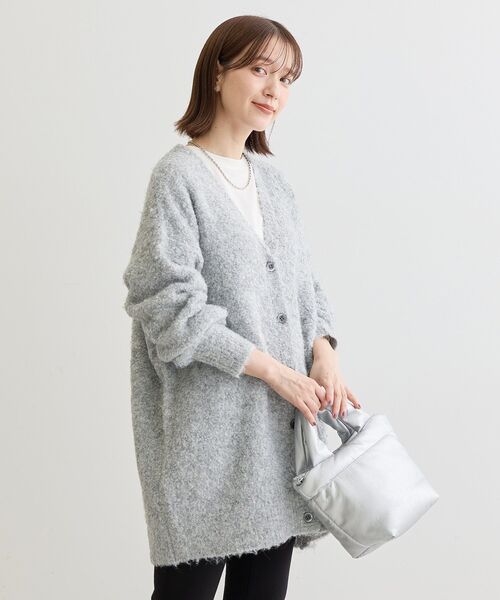 Green　Parks（グリーンパークス）の「ブークレーVネックミディ丈カーディガン（カーディガン/ボレロ・レディース・ベージュ/グレー/ブルー・FREE）」の9枚目の写真