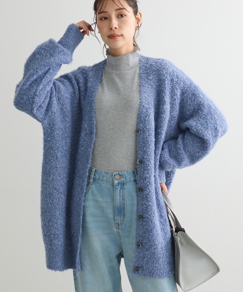 Green　Parks（グリーンパークス）の「ブークレーVネックミディ丈カーディガン（カーディガン/ボレロ・レディース・ベージュ/グレー/ブルー・FREE）」の3枚目の写真