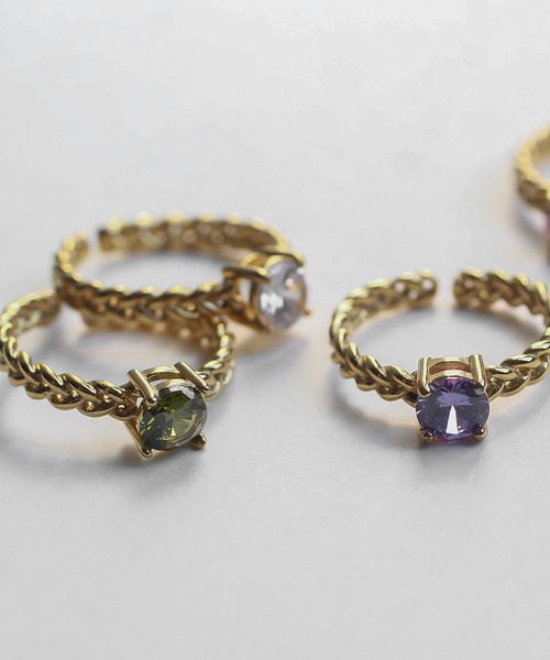 abaskdesign(アバスクデザイン)の「金属アレルギー対応 一粒ジルコニアカラーリング(リング・レディース・クリア/グリーン/ピンク/ブラック/パープル・FREE)」の3枚目の写真