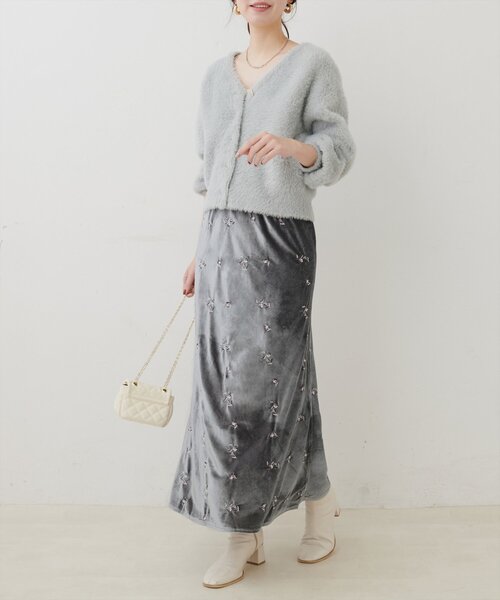 natural couture（ナチュラルクチュール）の「ベロア刺繍マーメイドスカート（スカート・レディース・ブラウン/グレー/アイボリー・FREE）」の22枚目の写真