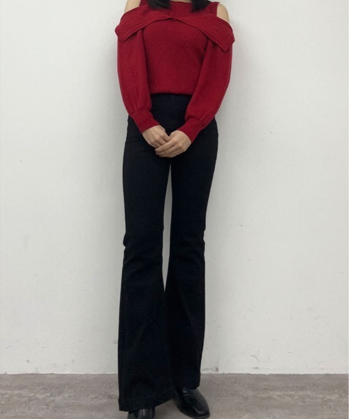 kirakiraShop（キラキラショップ）の「リブニット ハイネック オフショル ニット トップス（ニット/セーター・レディース・ホワイト/レッド・FREE）」の17枚目の写真