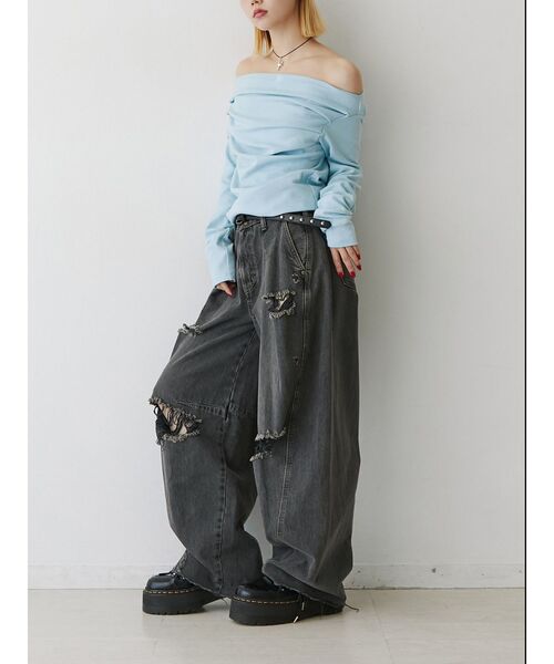 jouetie（ジュエティ）の「ドレープオフショルトップス（Tシャツ/カットソー・レディース・ブラック/オフホワイト/ブルー・MEDIUM）」の9枚目の写真