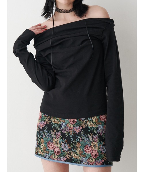 jouetie（ジュエティ）の「ドレープオフショルトップス（Tシャツ/カットソー・レディース・ブラック/オフホワイト/ブルー・MEDIUM）」の3枚目の写真