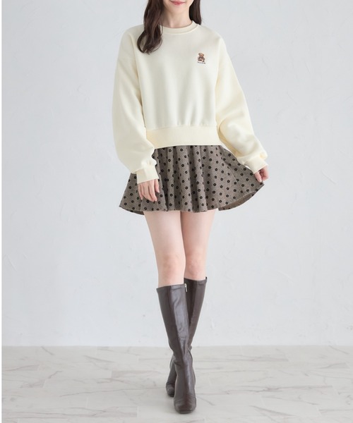 tocco closet(トッコ クローゼット)の「フラワーフロッキーミニスカパン(スカート・レディース・ブラウン/ブラック・M)」の8枚目の写真
